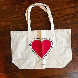 Sezane Cream Tote with Red Heart